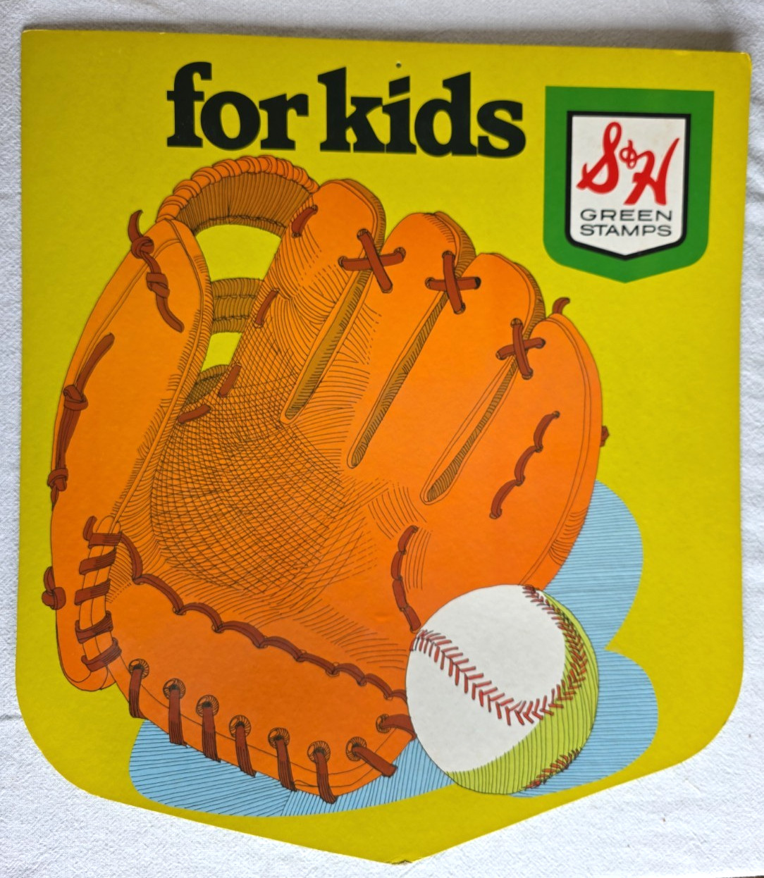 Vintage S&H Green Stamps For Kids Baseball Glove Cardboard Sign 25" x 19.5"