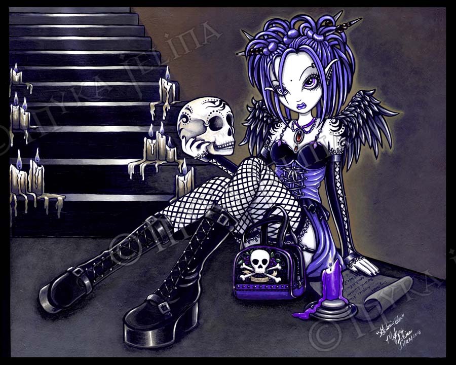 Gothic Fairy Blue Angel Skull GABRIELLA Signed Print Myka Jelina Wall Art Gothic Fairy Blue Angel Skull GABRIELLA Signed Print Myka Jelina Wall Art