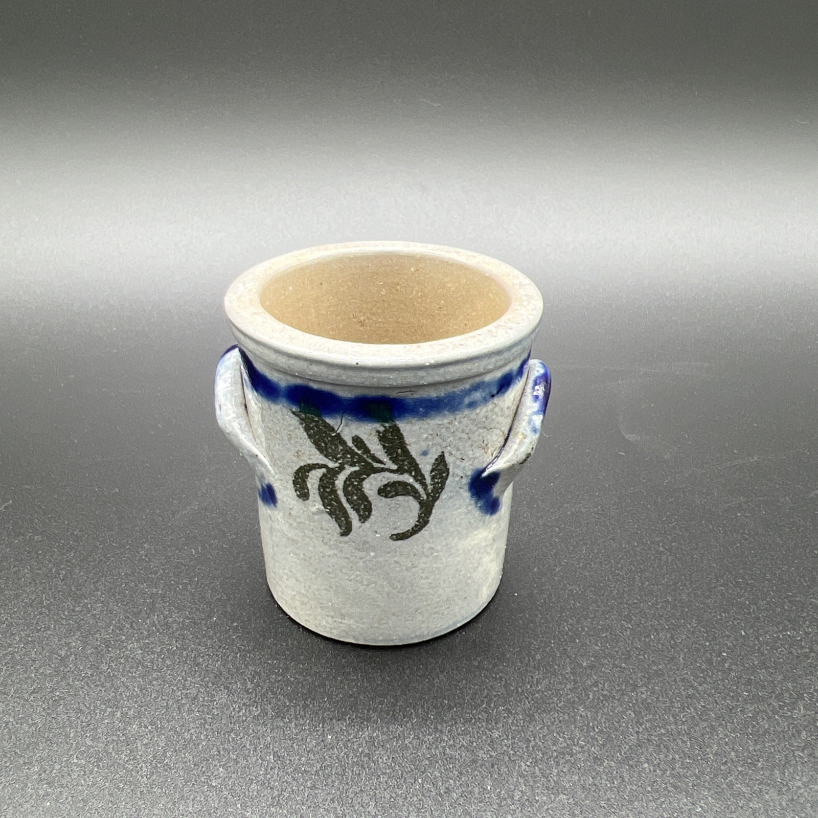 Vintage Mini Stoneware Crock Blue Spongeware Salt Glaze Crockery Planter 2.5" Vintage Mini Stoneware Crock Blue Spongeware Salt Glaze Crockery Planter 2.5"
