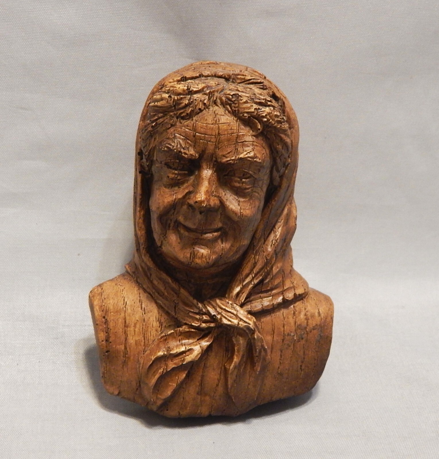 Vintage Old Woman Faux Carved Wood Wall Plaque