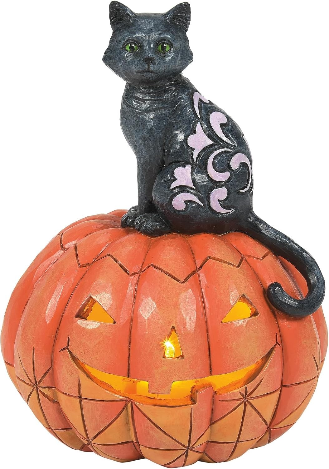 Jim Shore Heartwood Creek Halloween Black Cat Sitting on Pumpkin Lit Figurine