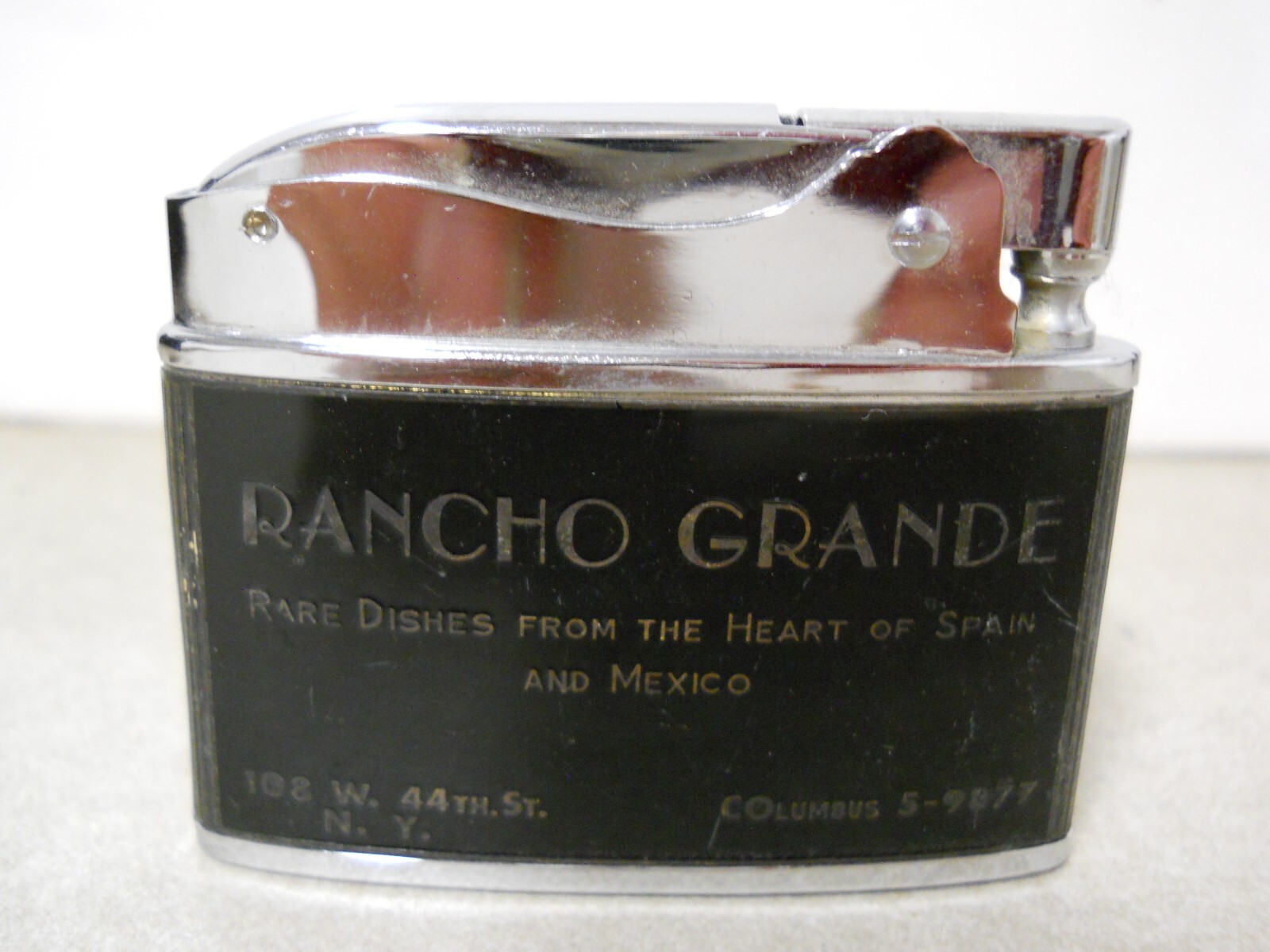 Vtg ANCO DeLuxe RANCHO GRANDE Spain Mexico Business Card Flat Cigarette Lighter Vtg ANCO DeLuxe RANCHO GRANDE Spain Mexico Business Card Flat Cigarette Lighter
