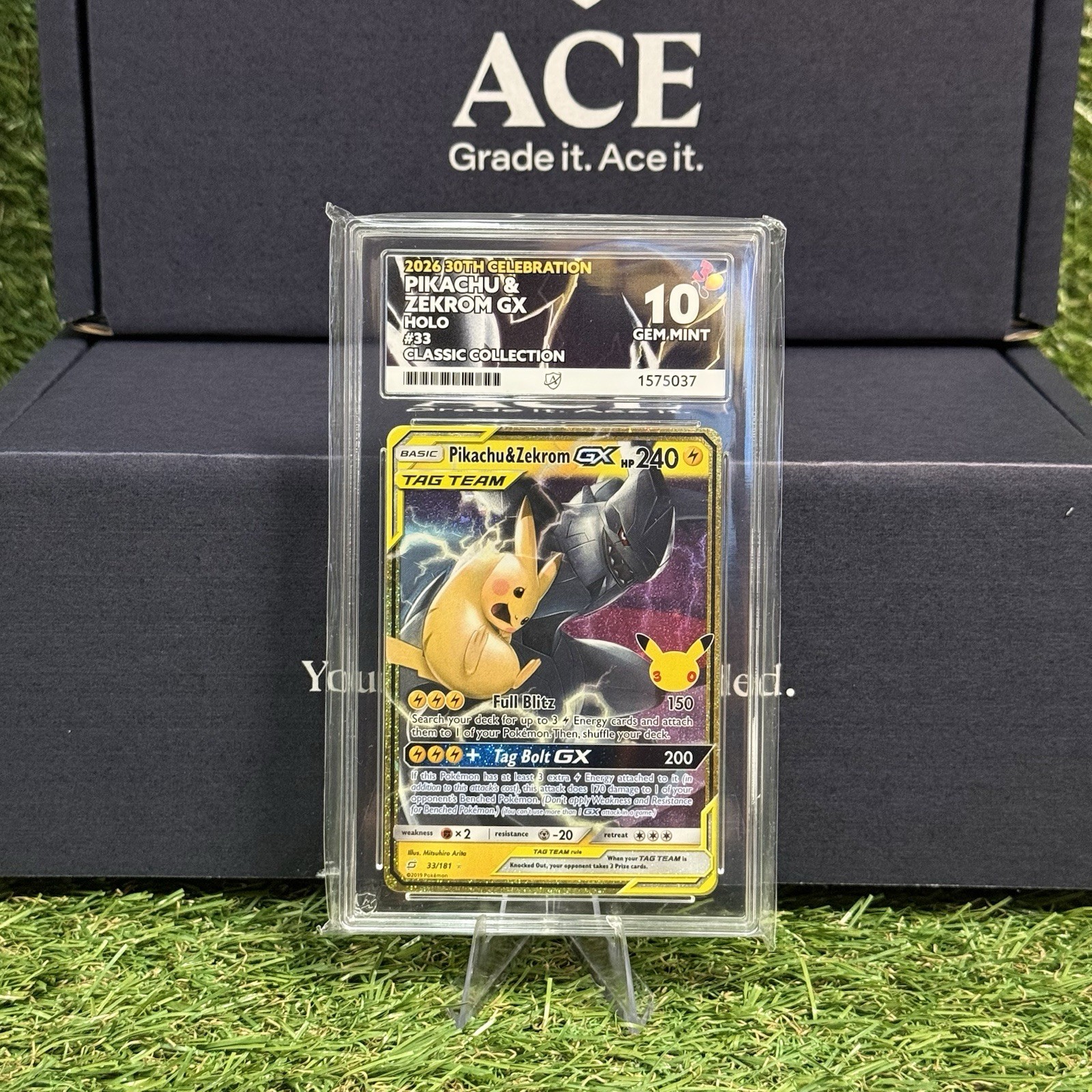 Pikachu & Zekrom GX #33 Pokemon 30th Anniversary ACE 10 Gem Mint Perfect Subs