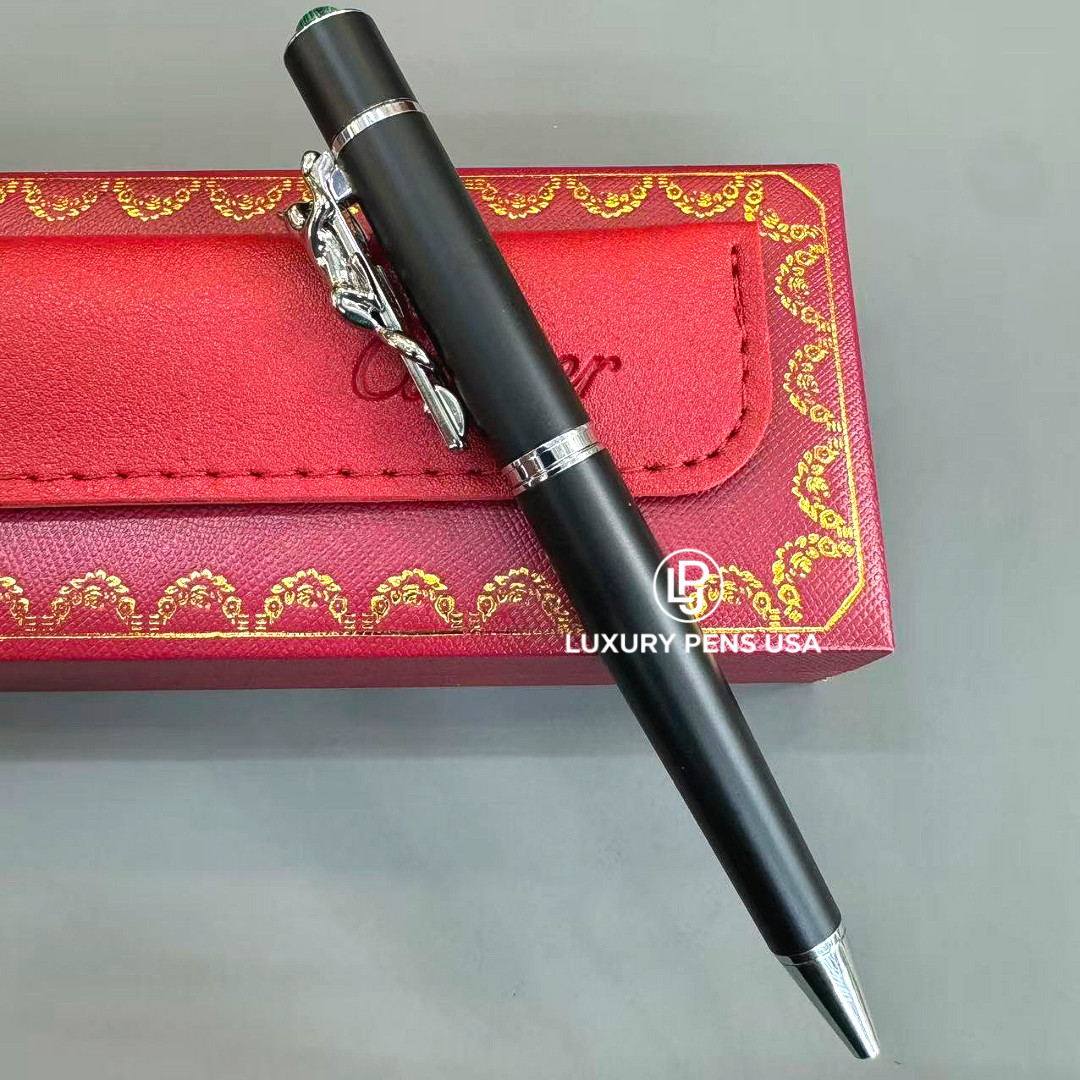CARTIER Panthère Large Matte Black Silver Tone Ballpoint Pen Luxury Rare CARTIER Panthère Large Matte Black Silver Tone Ballpoint Pen Luxury Rare