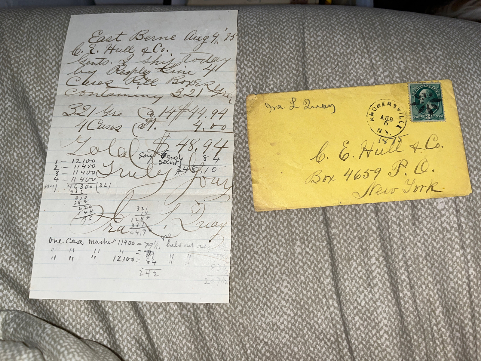 Antique 1875 Bill / Ledger Letter from Knowersville NY New York Postmark Rare Antique 1875 Bill / Ledger Letter from Knowersville NY New York Postmark Rare