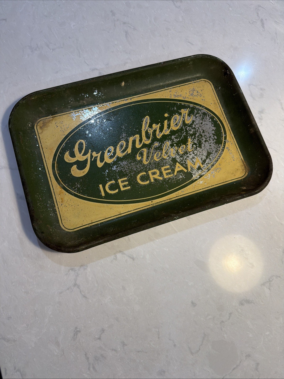 Vintage Greenbrier Velvet Ice Cream Tin Advertising Tray Mathews Co WV 14x10in Vintage Greenbrier Velvet Ice Cream Tin Advertising Tray Mathews Co WV 14x10in