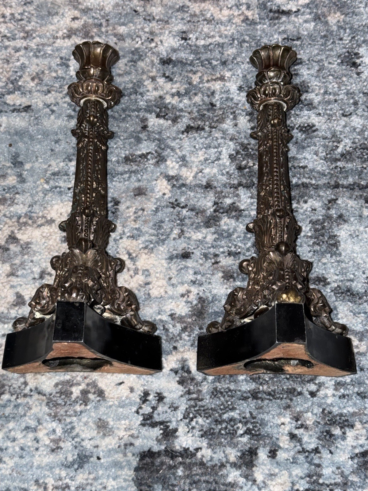 Vintage Pair 10" Ornate Rococo Revival Bronze Brass Candlesticks Metal Bases Vintage Pair 10" Ornate Rococo Revival Bronze Brass Candlesticks Metal Bases
