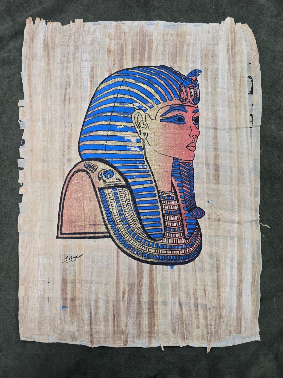 Egyptian Papyrus Artwork -- Pharaoh Tutankhamun Profile Egyptian Papyrus Artwork -- Pharaoh Tutankhamun Profile