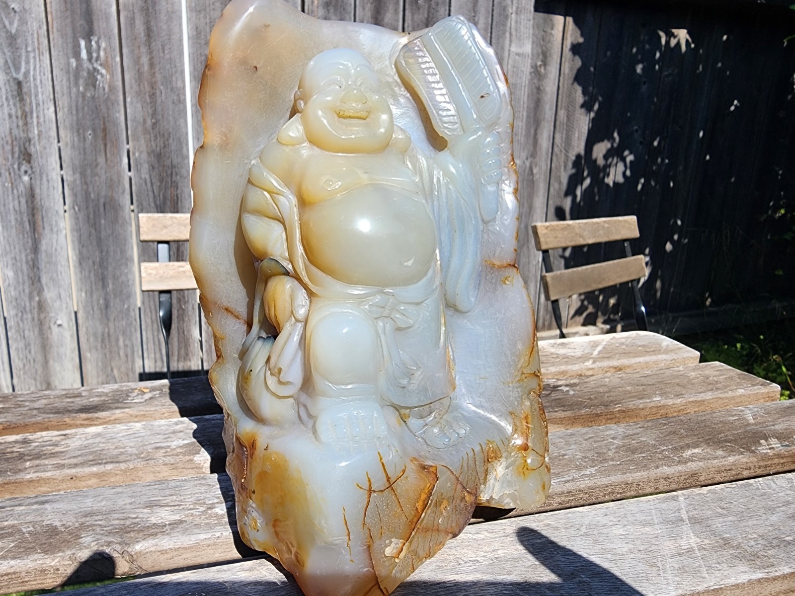 Large Hand Carved Natural Agate Laughing Buddha Sculpture 7.5" 2761g Crystal