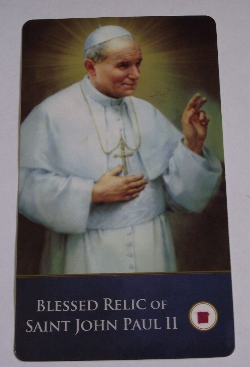 Vtg prayer relic card Blessed Pope St Saint John Paul II