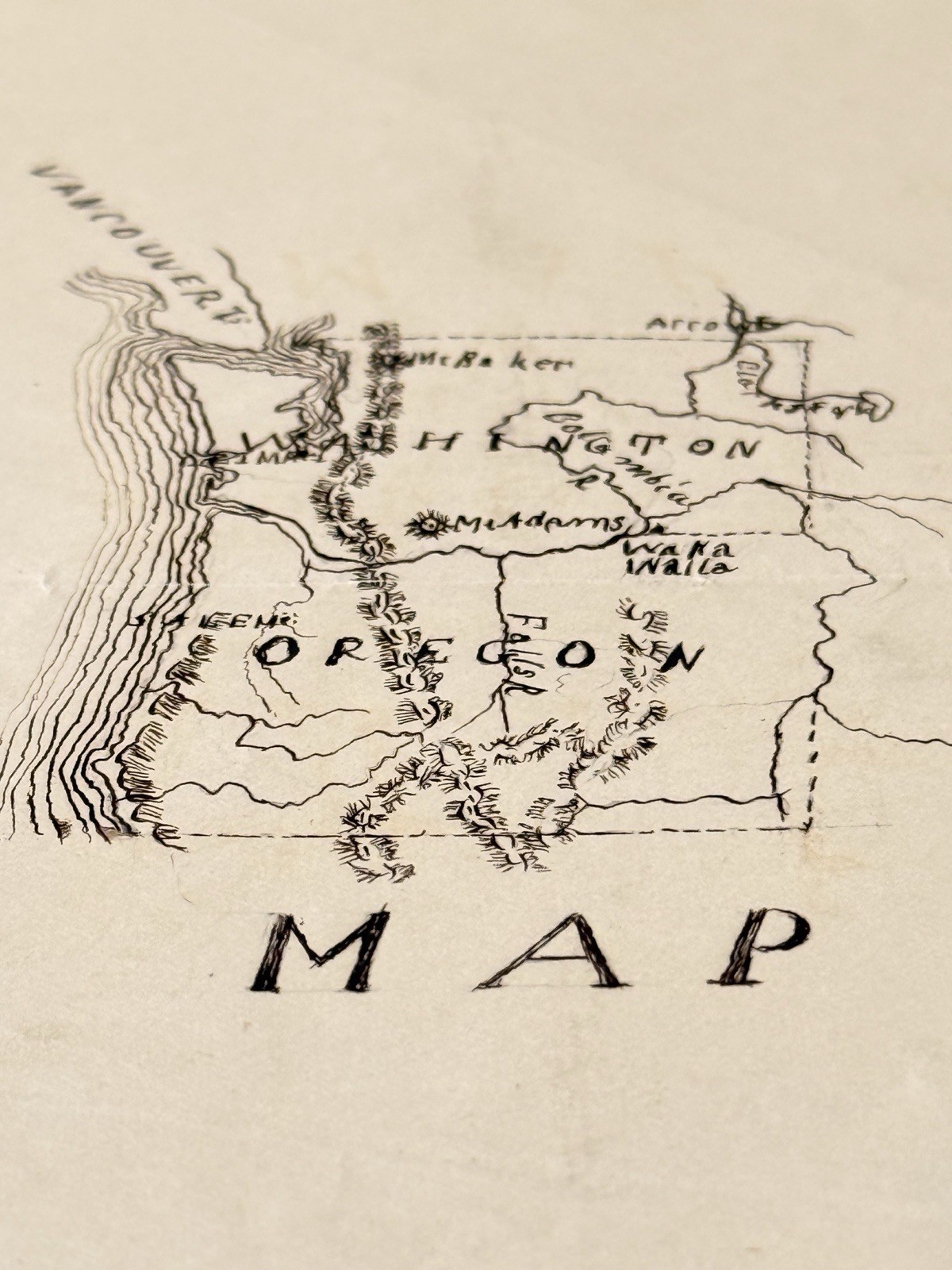 1873 Original Hand Drawn Oregon Washington Territory Map Signed S.M. Curwen 1873 Original Hand Drawn Oregon Washington Territory Map Signed S.M. Curwen