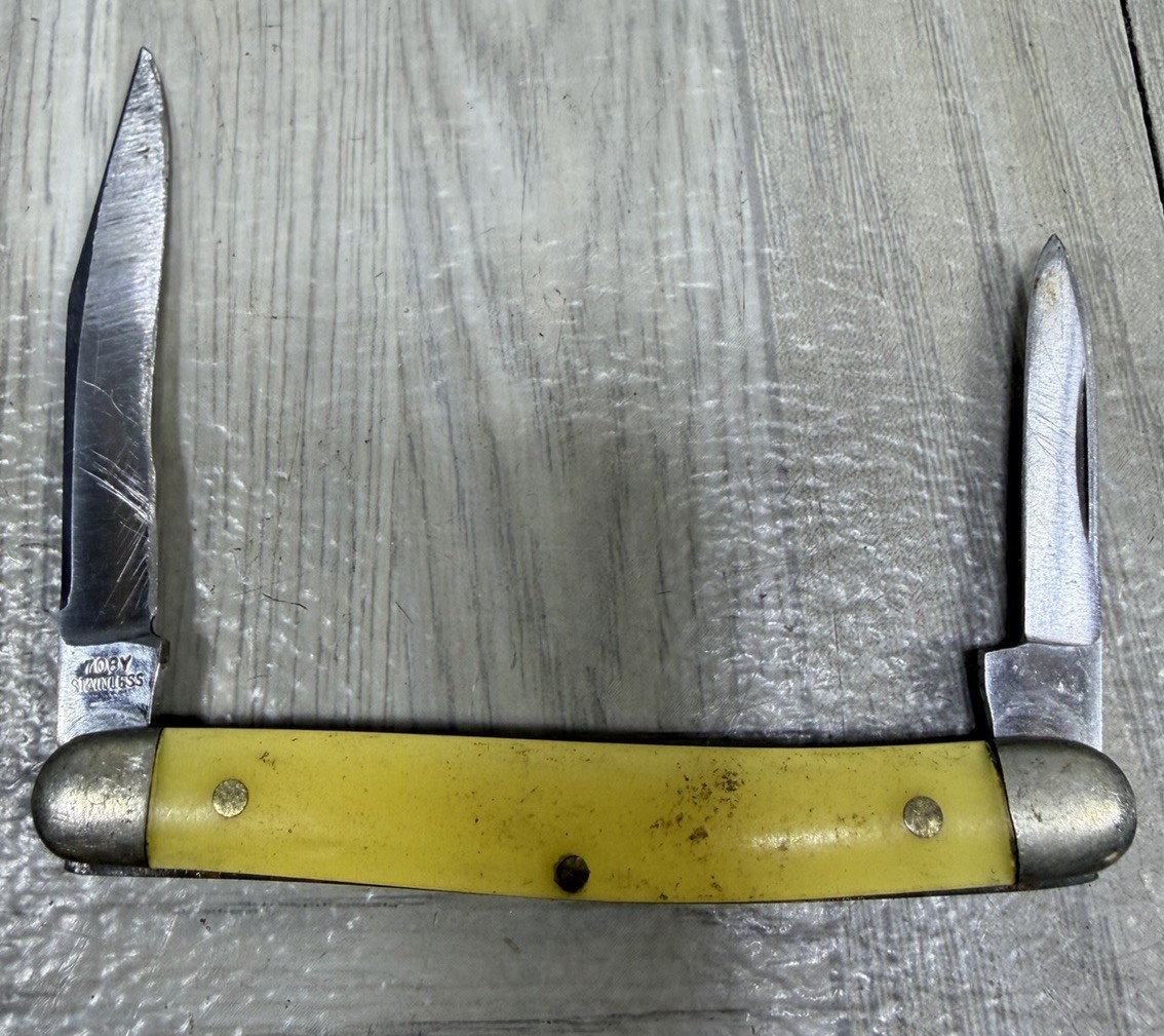 Schrade Walden NY USA 708Y Vintage 2-Blade Pen Knife ” Yellow 1950-1973 Schrade Walden NY USA 708Y Vintage 2-Blade Pen Knife ” Yellow 1950-1973