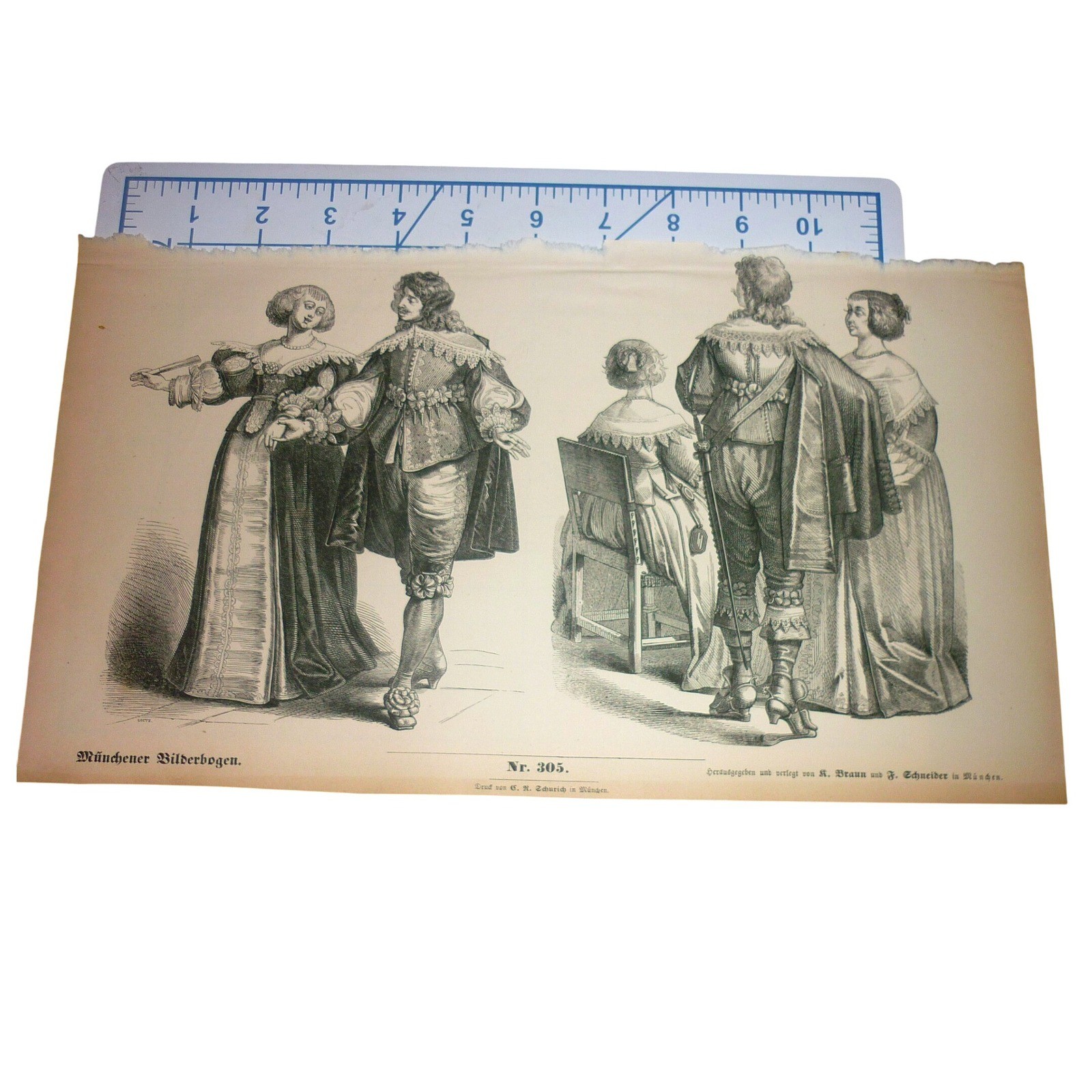 Antique Munchener Bilderbogen No. 305 Fashion Print 17th Century Costume Munich