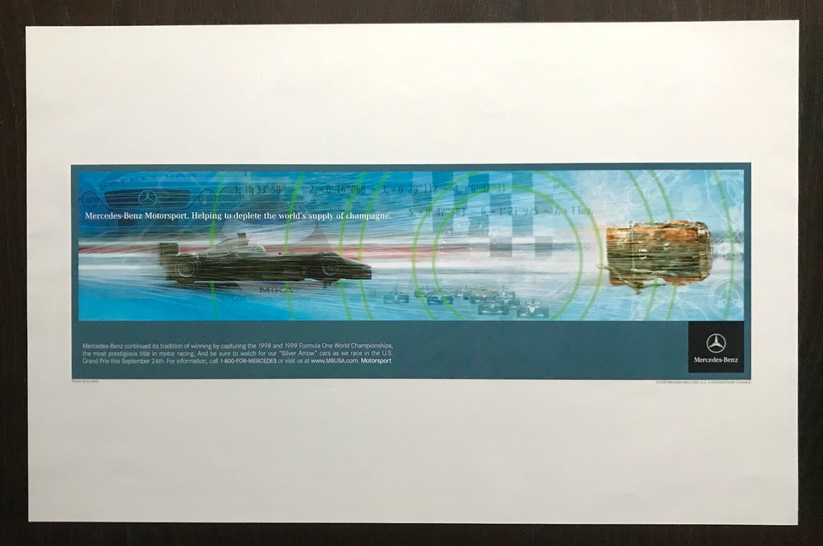 RARE McLaren Mercedes Vintage 1999 F1 World Champ Ad — Exclusive Ad Agency Print RARE McLaren Mercedes Vintage 1999 F1 World Champ Ad — Exclusive Ad Agency Print