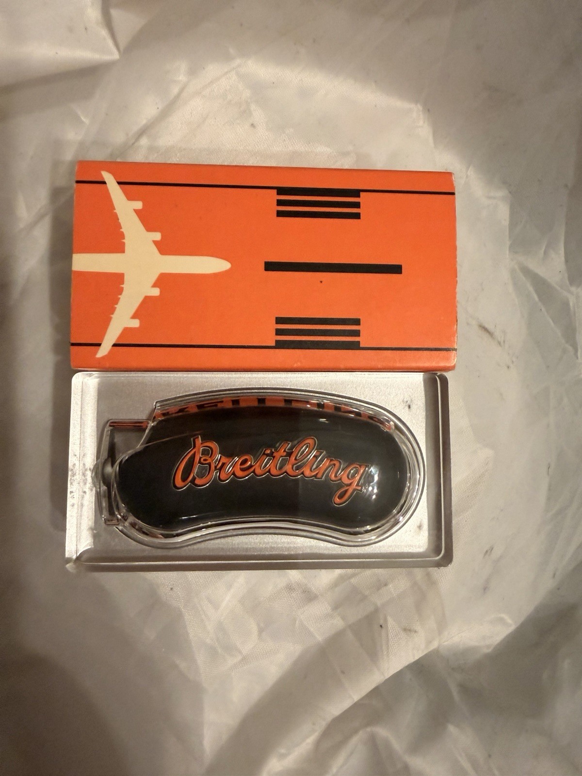 Breitling Lighter Case In Original Box Black & Orange Sleeve Mint