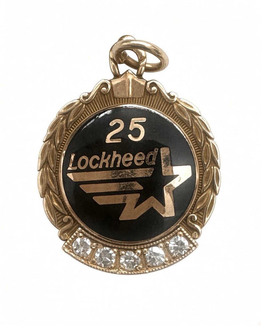 Lockheed 25 Year Award Ladies Pendant 10K Yellow Gold w/ 5 Diamond Stones Lockheed 25 Year Award Ladies Pendant 10K Yellow Gold w/ 5 Diamond Stones