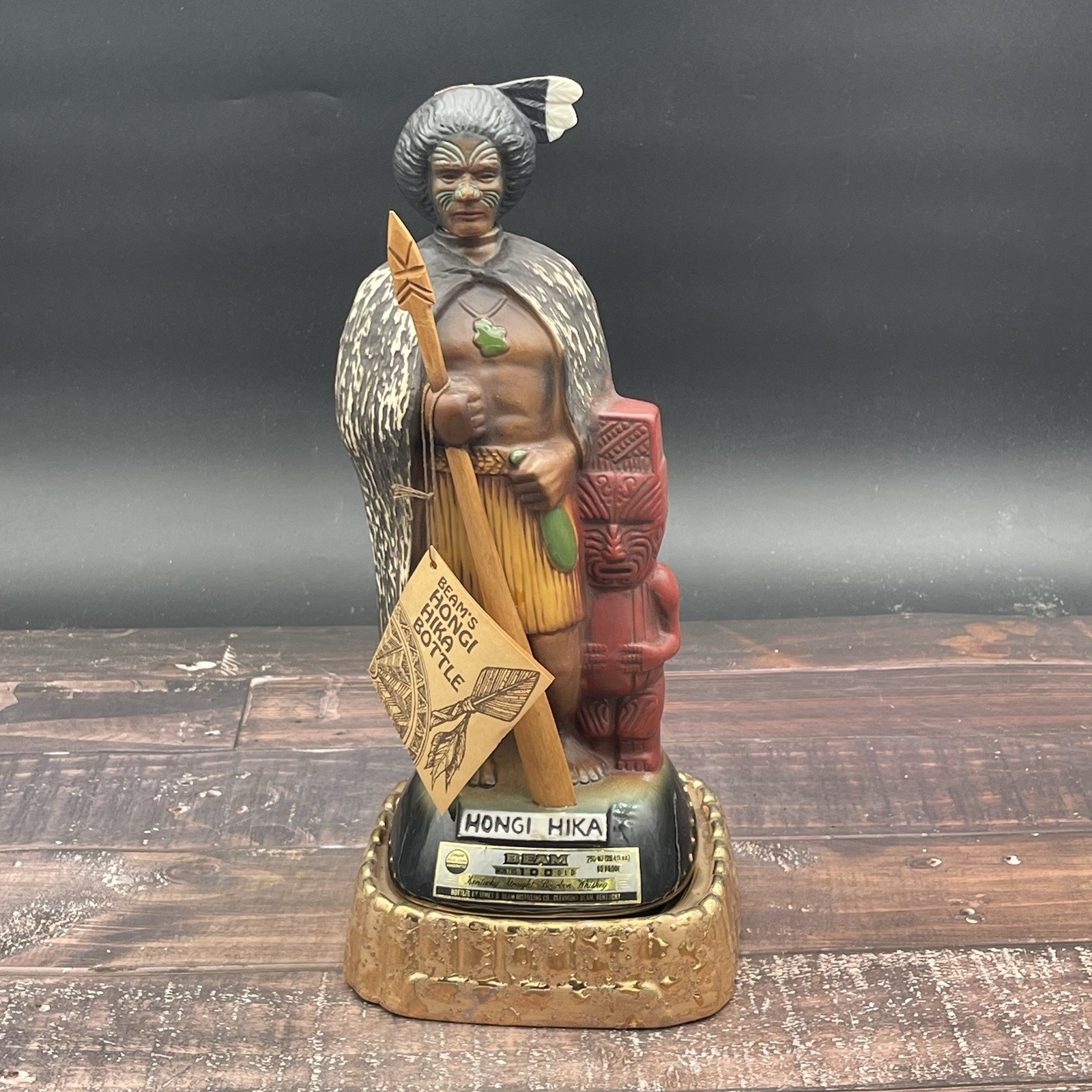 Vtg Jim Beam Hongi Hika New Zealand Maori Chief Decanter Music Box EMPTY  RARE