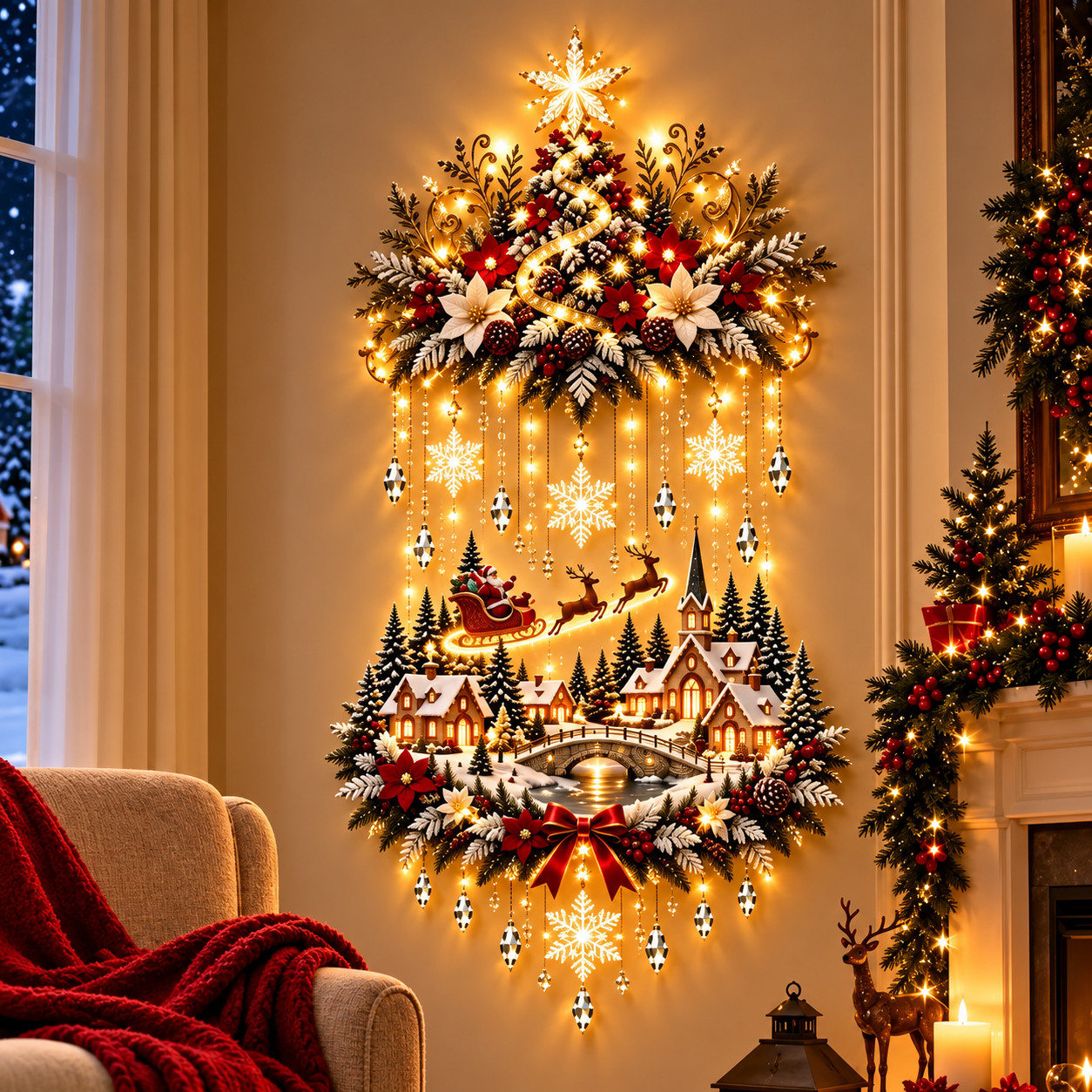 Creative And Versatile Glowing Christmas Tree And Village Wall Hanging Creative And Versatile Glowing Christmas Tree And Village Wall Hanging
