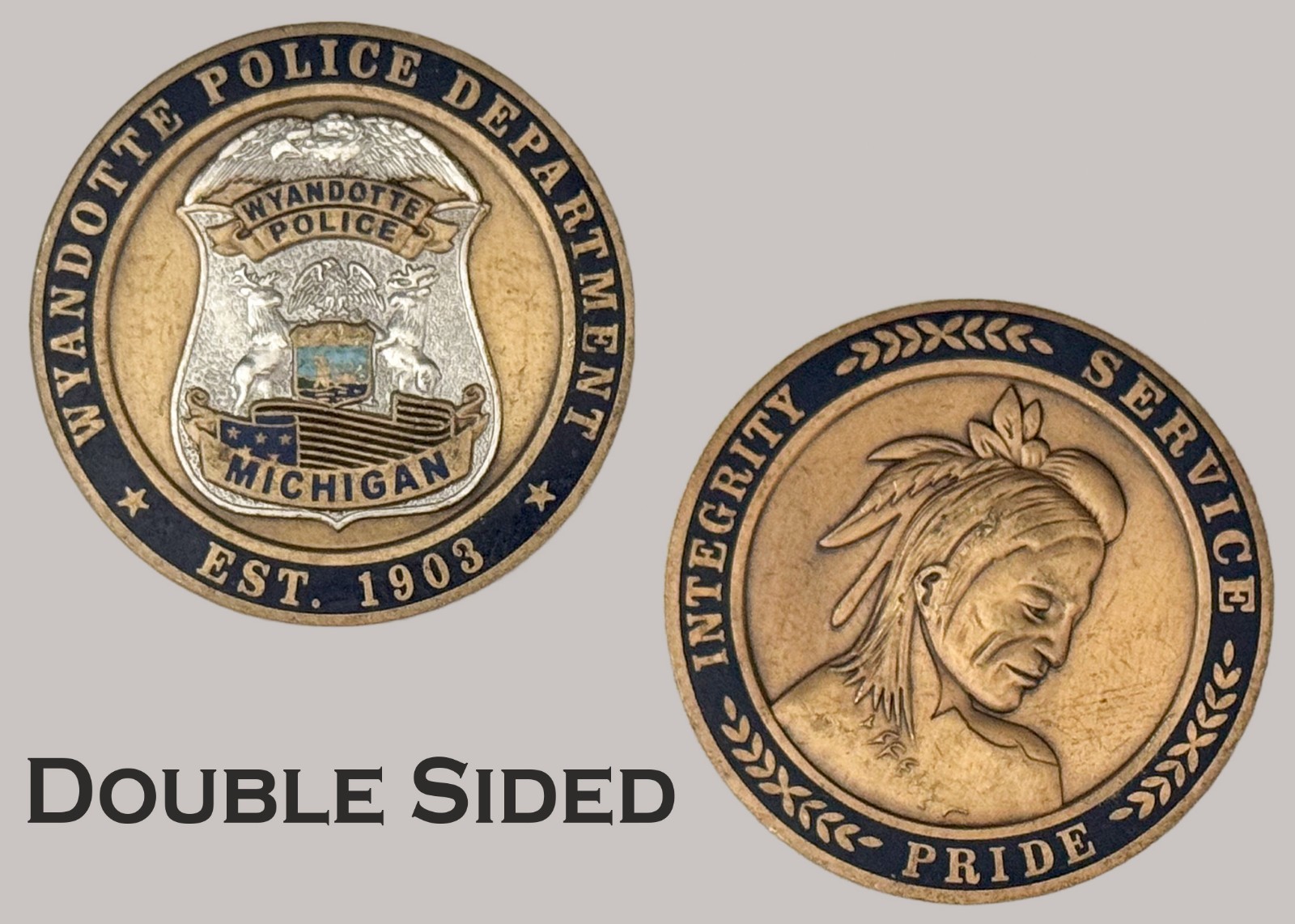 Wyandotte Police Department Michigan EST 1903 Double Sided Challenge Coin  J#46
