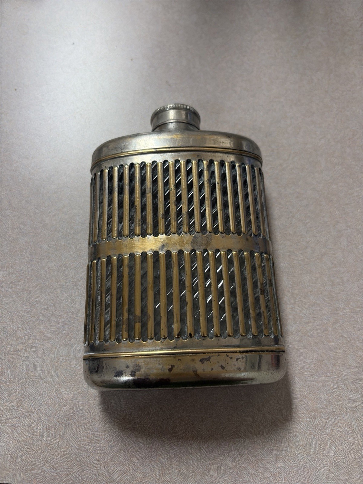 Vintage Caged Glass Flask Chrome Metal Art Deco Prohibition Era Barware Vintage Caged Glass Flask Chrome Metal Art Deco Prohibition Era Barware