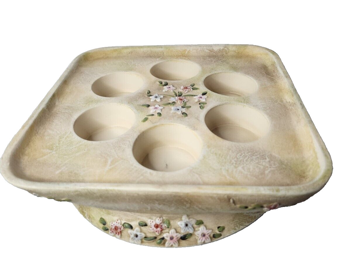 Vintage 90s PartyLite Six Tealight Candle Holder Ceramic Floral Antique Finish Vintage 90s PartyLite Six Tealight Candle Holder Ceramic Floral Antique Finish