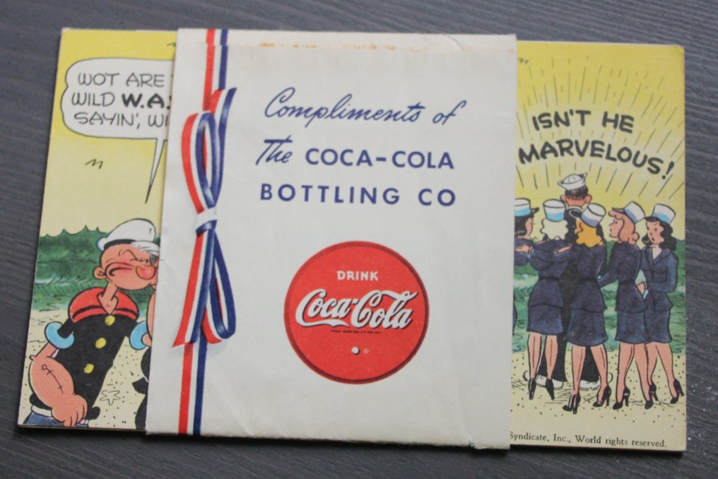 Vintage 1942 WWII Coca Cola Popeye Comic Postcard Set of 4 with Original Sleeve Vintage 1942 WWII Coca Cola Popeye Comic Postcard Set of 4 with Original Sleeve