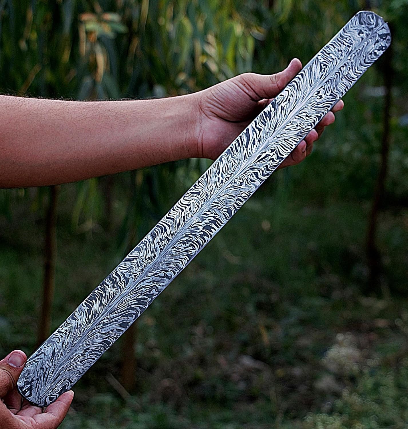 20X2" HAND FORGED DAMASCUS STEEL Billet/Bar Knife Making Supply Feather Pattern