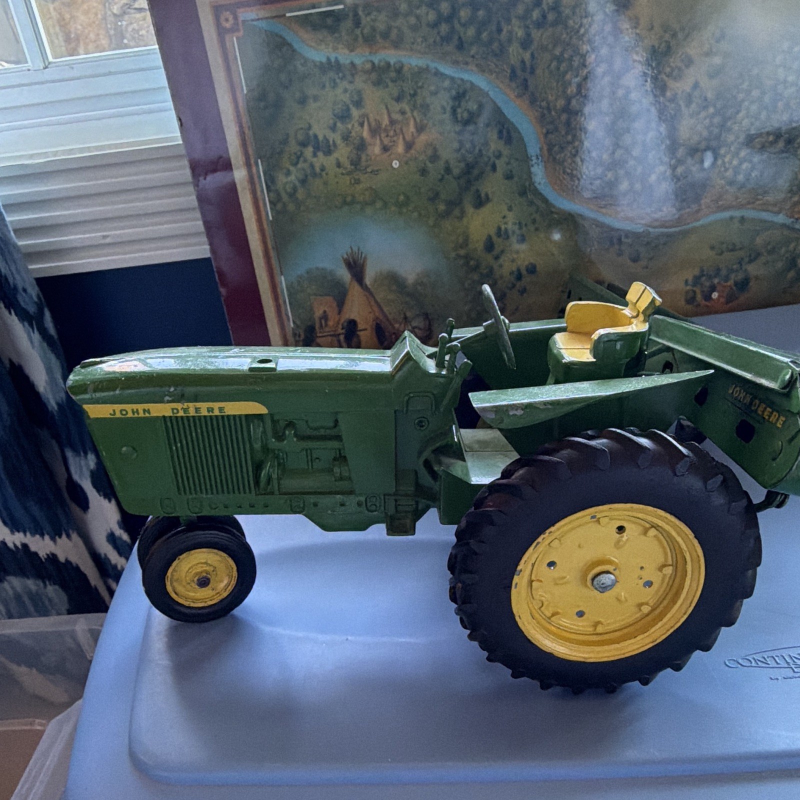 Vintage John Deere Green metal Toy Tractor Set with Wagons & Farm Implements Vintage John Deere Green metal Toy Tractor Set with Wagons & Farm Implements