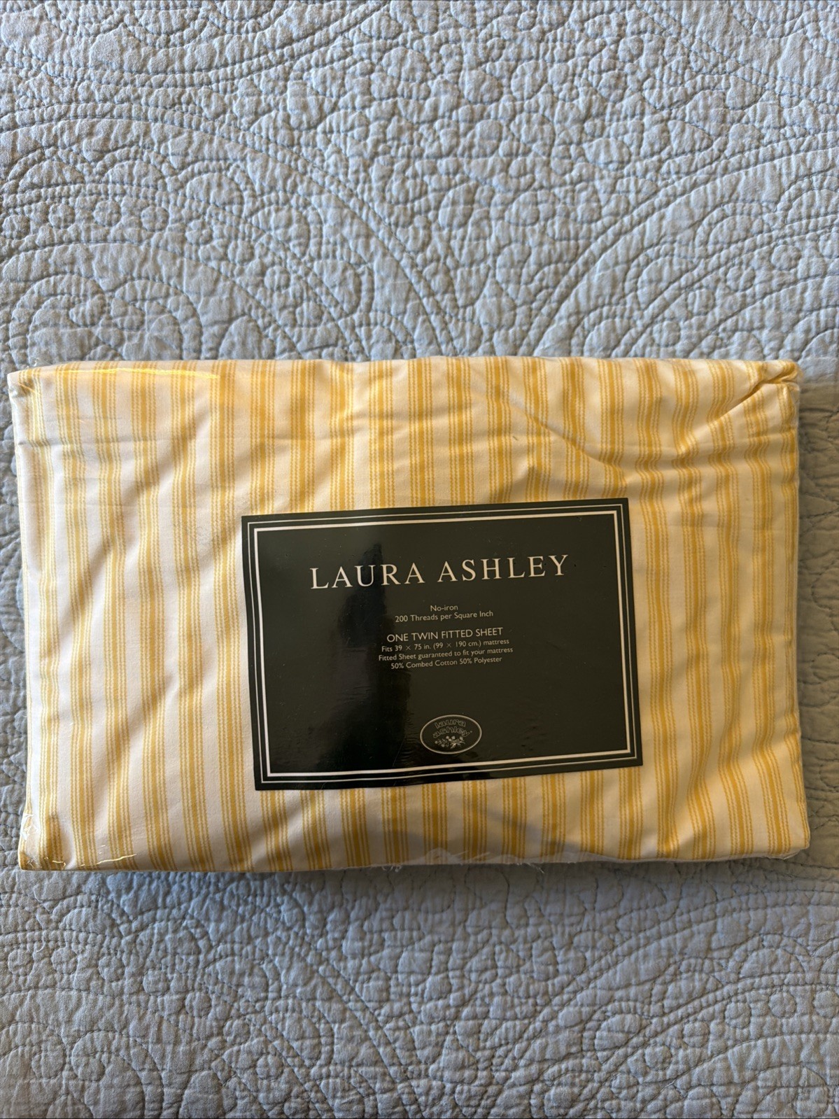 Laura Ashley Twin Fitted Sheet Yellow Stripe, Floral/Gingham Collection Laura Ashley Twin Fitted Sheet Yellow Stripe, Floral/Gingham Collection