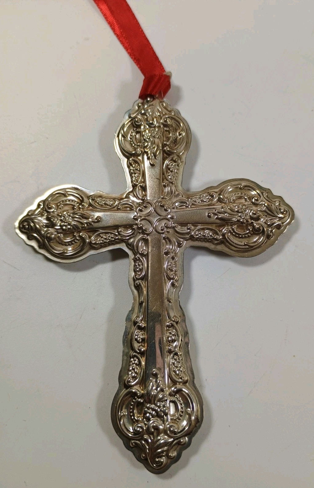 Vntg Wallace 1996 Sterling Silver Cross Ornament Pendant Grand Baroque 4" Tall Vntg Wallace 1996 Sterling Silver Cross Ornament Pendant Grand Baroque 4" Tall