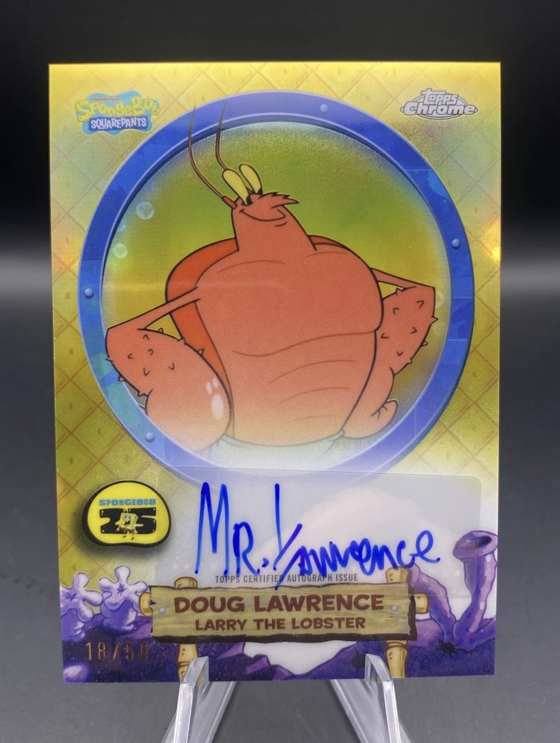 2025 Topps Chrome SpongeBob Larry The Lobster Gold Refractor Auto /50 2025 Topps Chrome SpongeBob Larry The Lobster Gold Refractor Auto /50