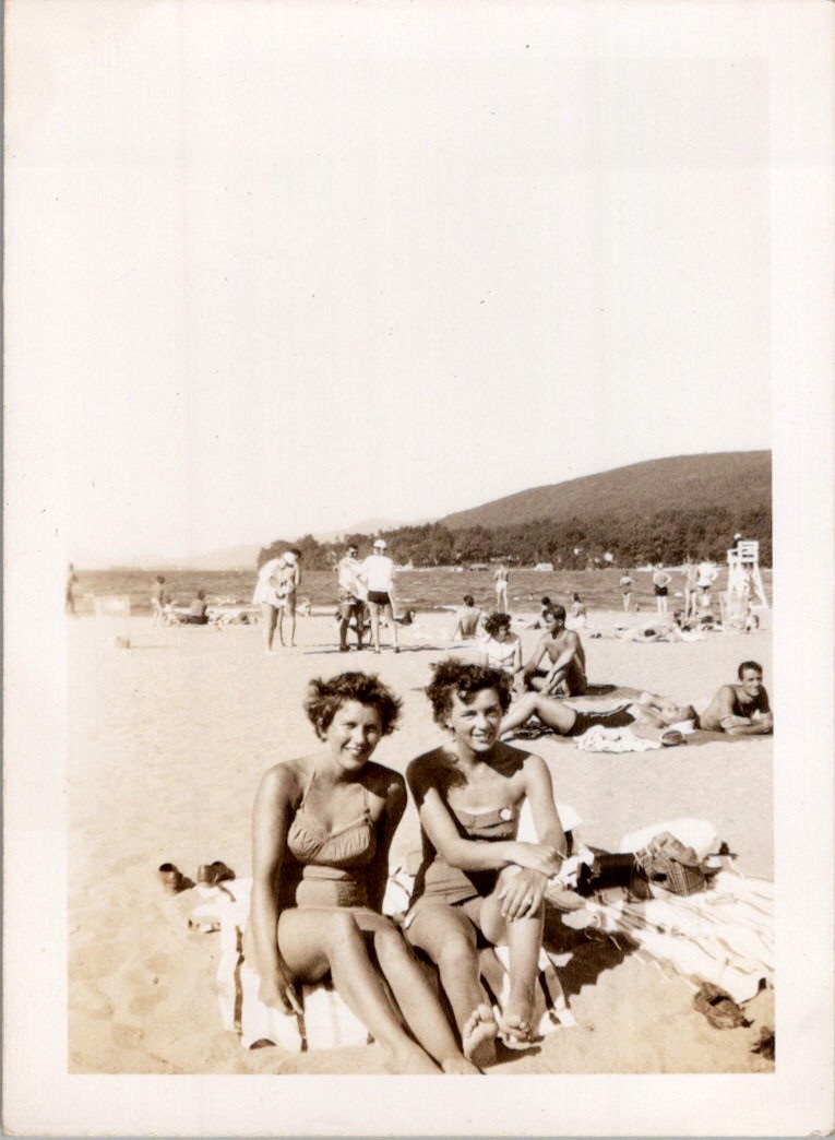 1940s Photograph Barefoot Women on Beach & Wooden Lifeguard Stand Midcentury 1940s Photograph Barefoot Women on Beach & Wooden Lifeguard Stand Midcentury