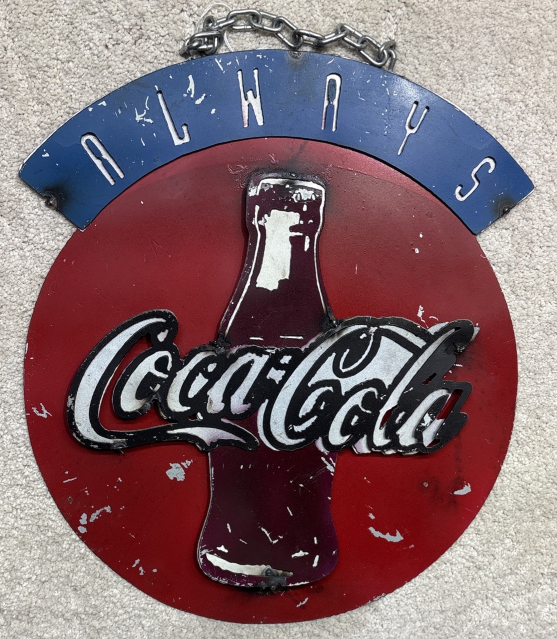 Rare Original Vtg Multi-Layered Coca-Cola Hanging Steel Sign 1940’s-1950’s Rare Original Vtg Multi-Layered Coca-Cola Hanging Steel Sign 1940’s-1950’s