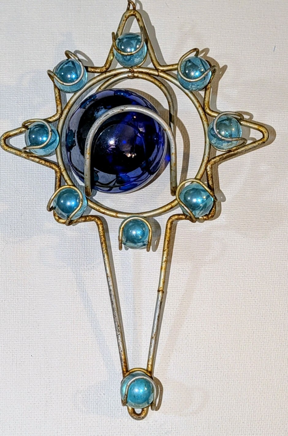 Vintage Mid Century Swedish Iron Glass Starbur Window Hanging Glass Marble Art Vintage Mid Century Swedish Iron Glass Starbur Window Hanging Glass Marble Art