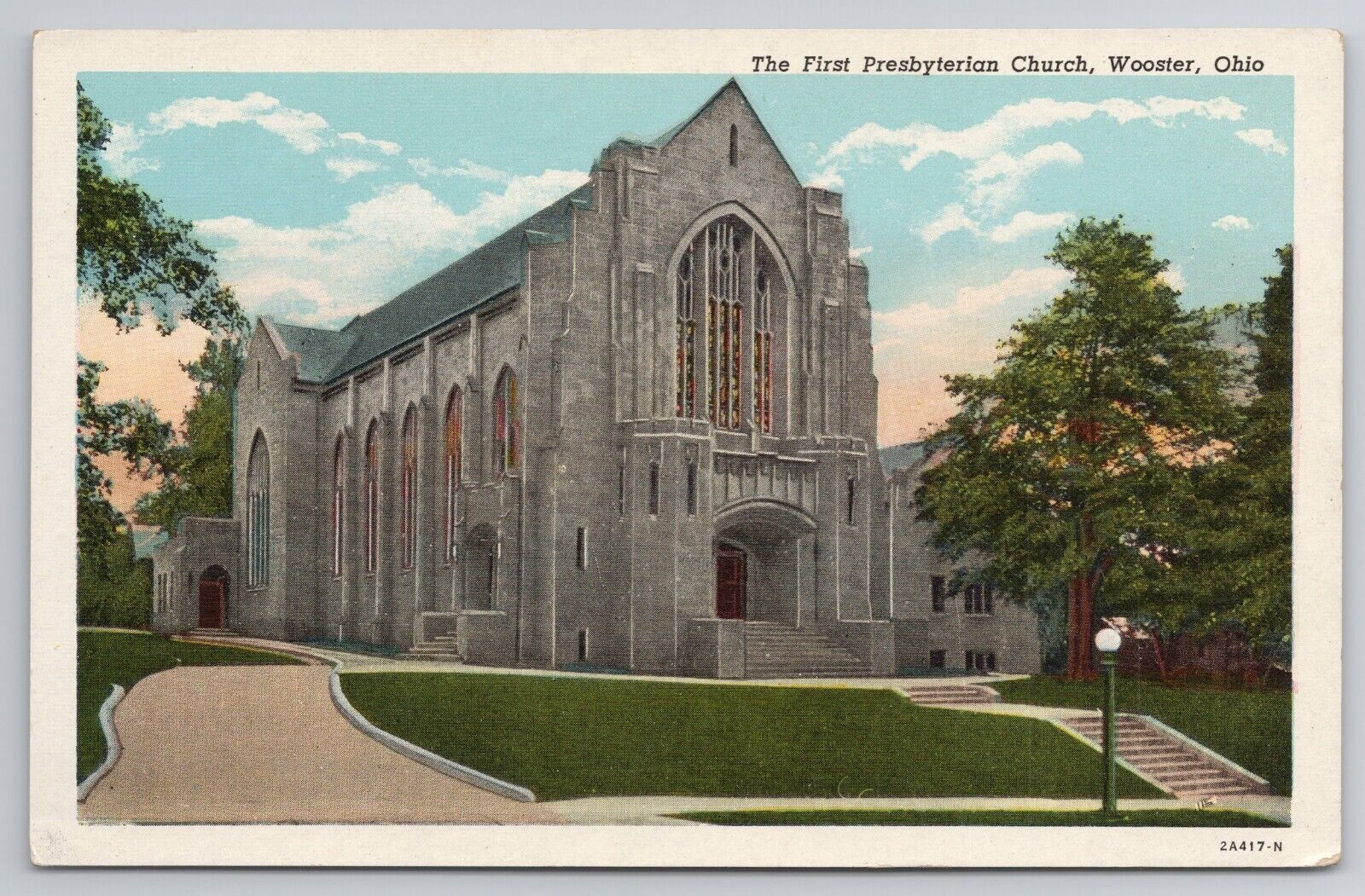 1932 Postcard The First Presbyterian Church Wooster Ohio OH