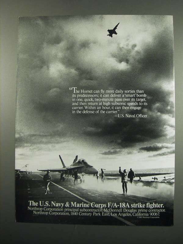 1984 Northrop F/A-18A Strike Fighter Ad - The Hornet 1984 Northrop F/A-18A Strike Fighter Ad - The Hornet