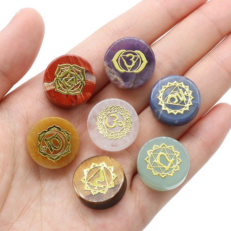 7 Pcs Natural Stone Crystal Beads Crystal Healing Symbol Reiki 16-18MM 7 Pcs Natural Stone Crystal Beads Crystal Healing Symbol Reiki 16-18MM