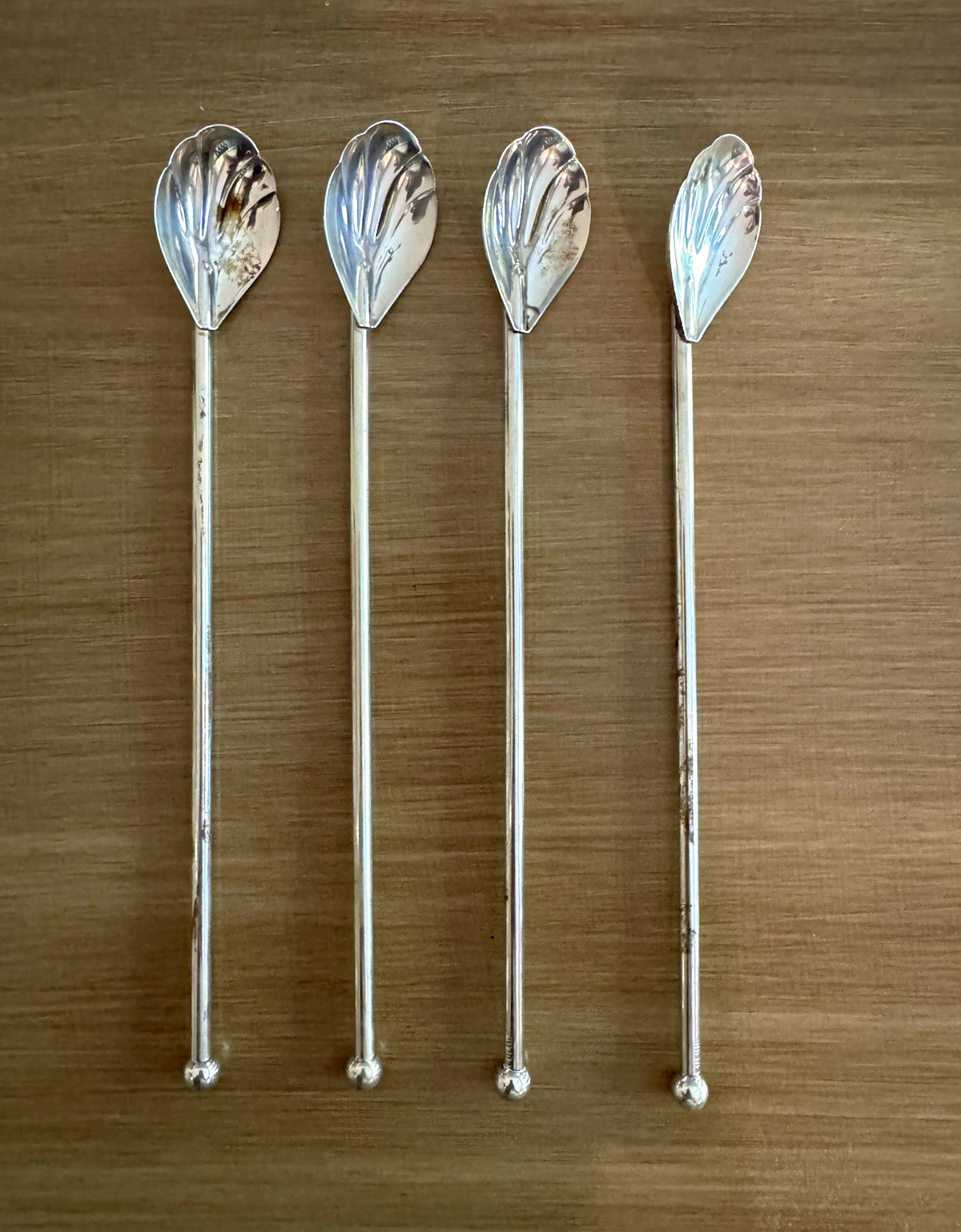 Vintage Sterling Silver Iced Tea Spoons Shell Bowl Ball Finial 8” Set of 4 Vintage Sterling Silver Iced Tea Spoons Shell Bowl Ball Finial 8” Set of 4