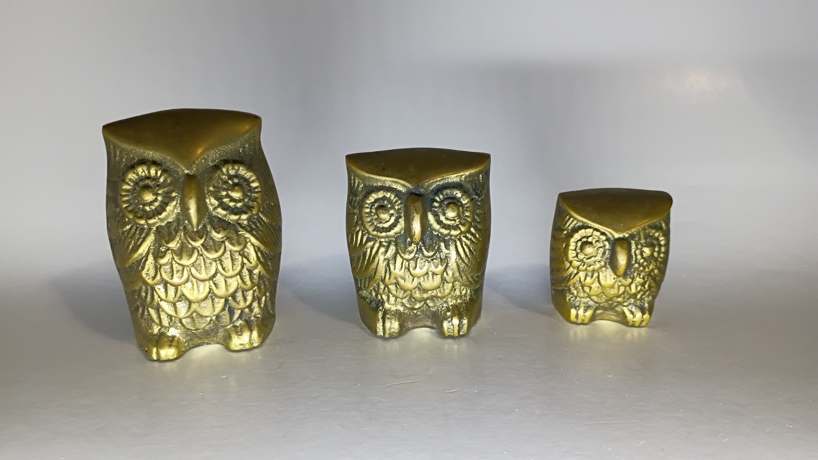 Vintage MCM Brass Set of 3 Owl Leonard Silver Mfg. Co. Solid Brass Collection Vintage MCM Brass Set of 3 Owl Leonard Silver Mfg. Co. Solid Brass Collection