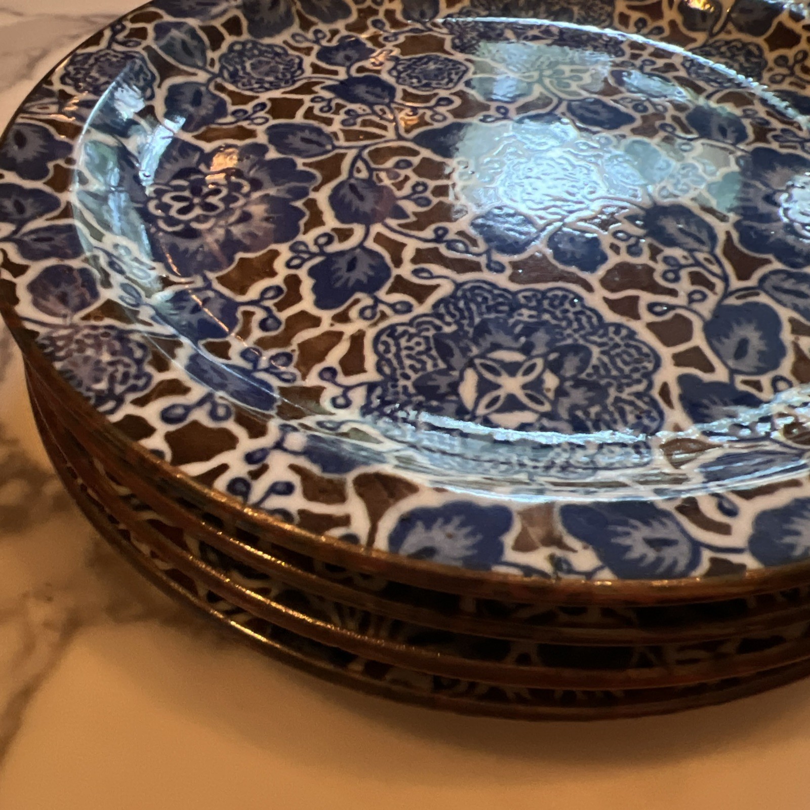 4 Vintage Takahashi San Francisco 8" Plates blue brown ivory set of dishes 4 Vintage Takahashi San Francisco 8" Plates blue brown ivory set of dishes