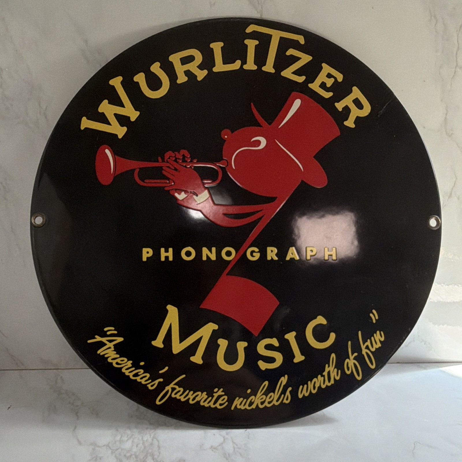 Ande Rooney Porcelain Enamel Wurlitzer Phonograph Music Sign Repro Ande Rooney Porcelain Enamel Wurlitzer Phonograph Music Sign Repro