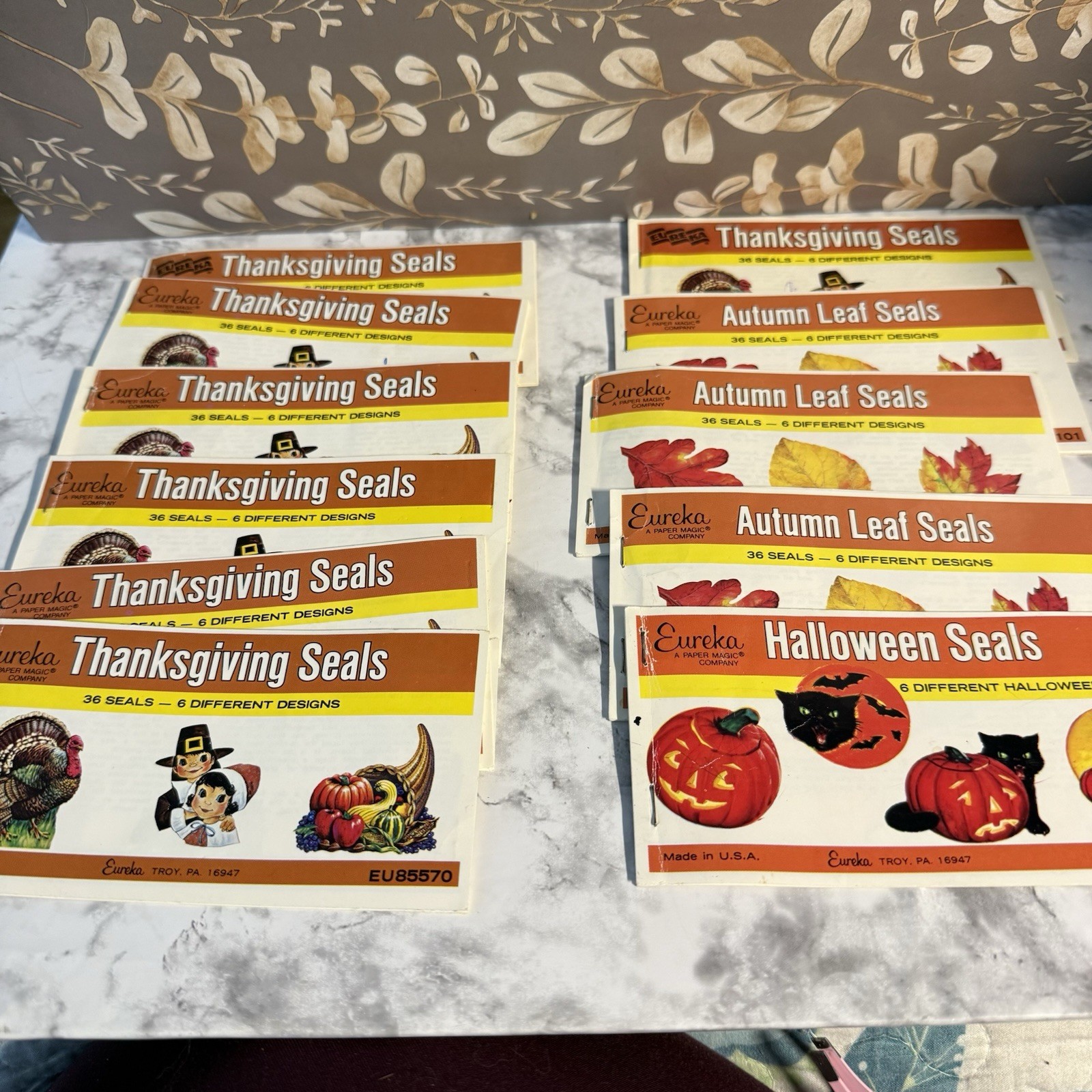 Vintage 1970's Eureka Thanksgiving Halloween Autumn Leaves Stickers Seals READ Vintage 1970's Eureka Thanksgiving Halloween Autumn Leaves Stickers Seals READ