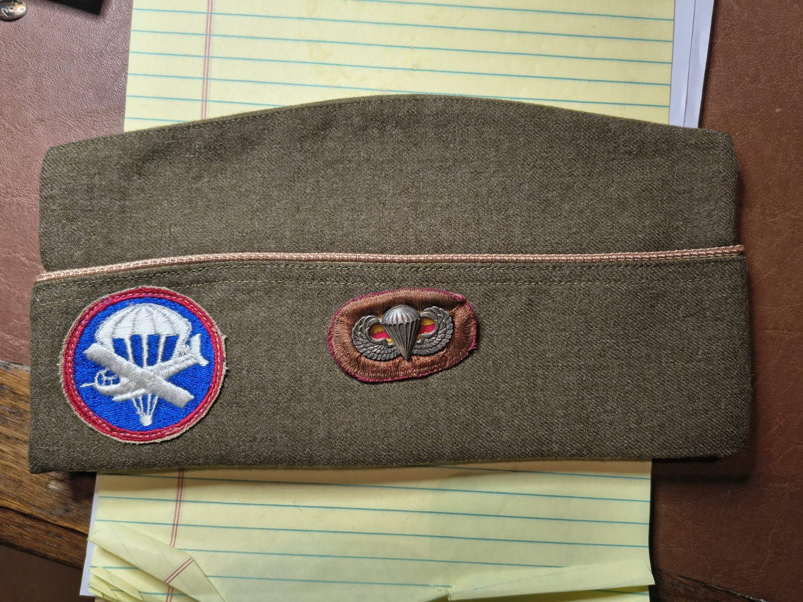 1950 US Army OD Garrison Paratrooper Cap with Sterling wings Patch 1950 US Army OD Garrison Paratrooper Cap with Sterling wings Patch