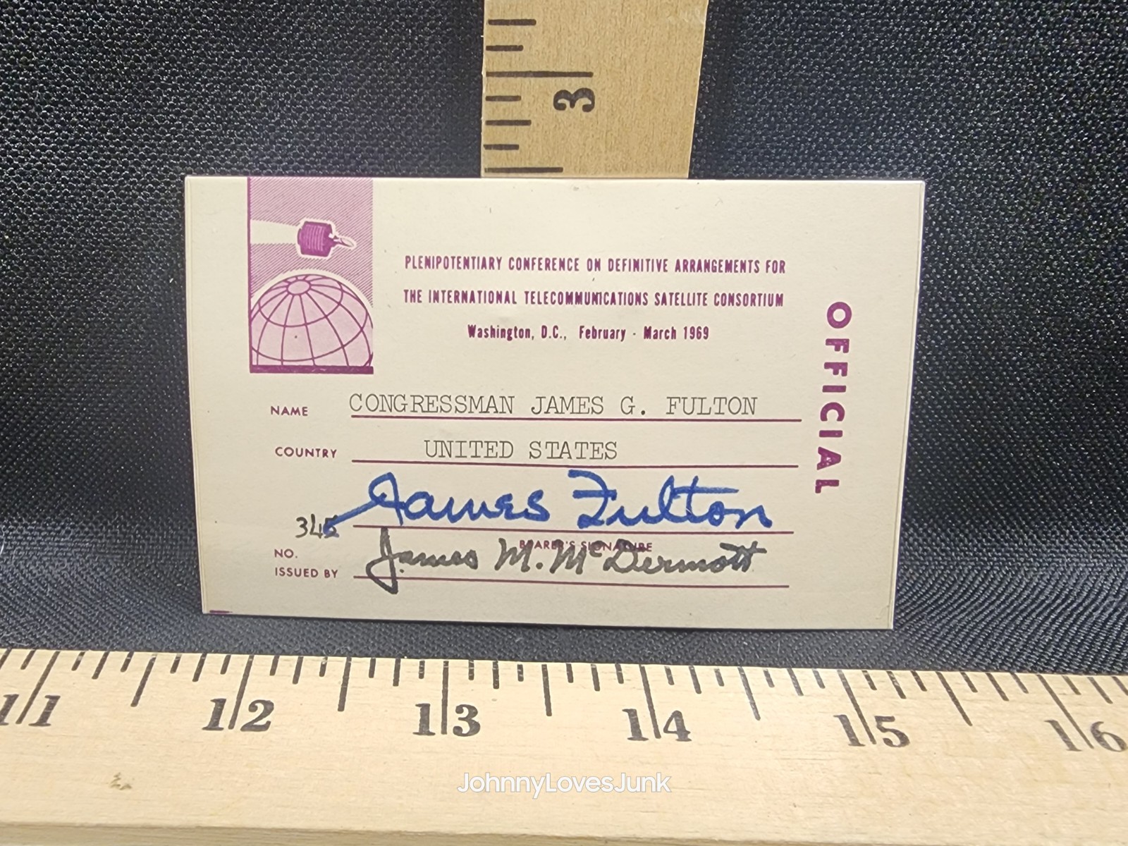 NASA TELECOMMUNICATIONS SATELLITE Conference 1969 Jim Fulton PA Name Tag Used NASA TELECOMMUNICATIONS SATELLITE Conference 1969 Jim Fulton PA Name Tag Used
