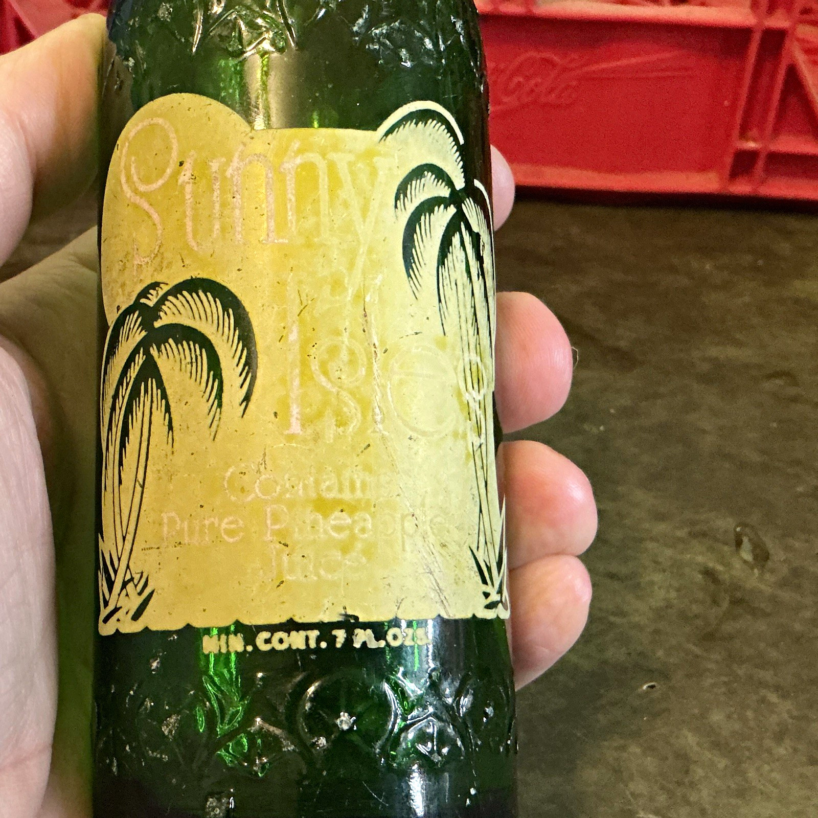Vintage 40s-60s Sunny Isles Pure Pineapple Juice, Green Glass Soda Bottle, 7 oz Vintage 40s-60s Sunny Isles Pure Pineapple Juice, Green Glass Soda Bottle, 7 oz