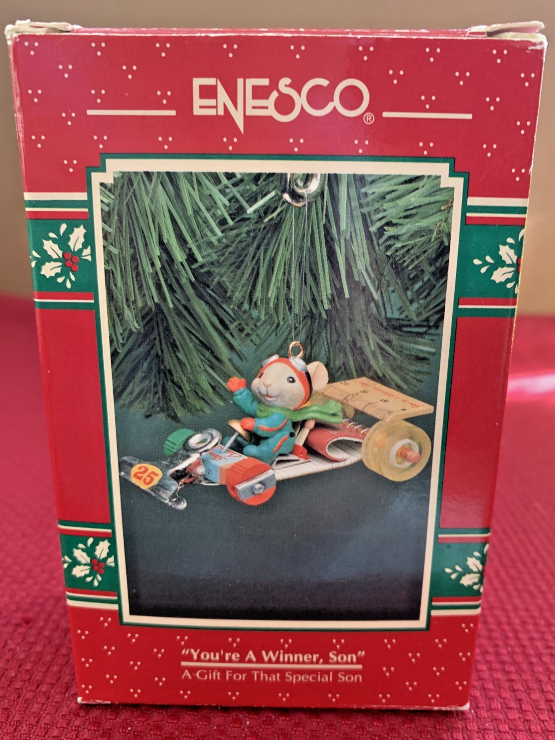 VINTAGE 1994 ENESCO "YOU'RE A WINNER, SON" CHRISTMAS ORNAMENT, RACE CAR, MOUSE VINTAGE 1994 ENESCO "YOU'RE A WINNER, SON" CHRISTMAS ORNAMENT, RACE CAR, MOUSE