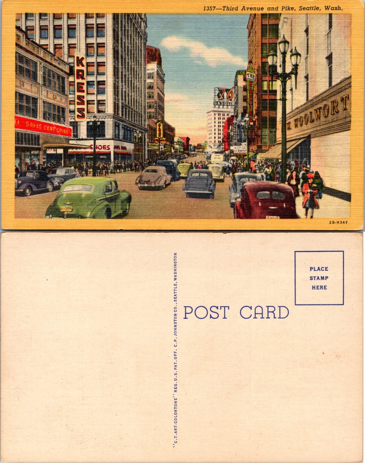 Third Avenue and Pike Street Scene Seattle Washington WA Postcard Third Avenue and Pike Street Scene Seattle Washington WA Postcard