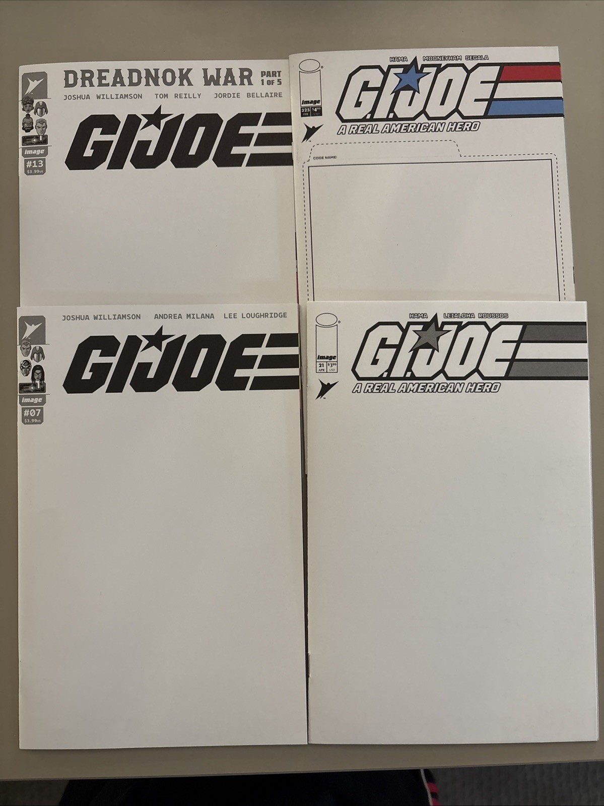 G.I. Joe (Book Lot of 4) #21, 325, 7, 13 Blank Sketch Cover Variants