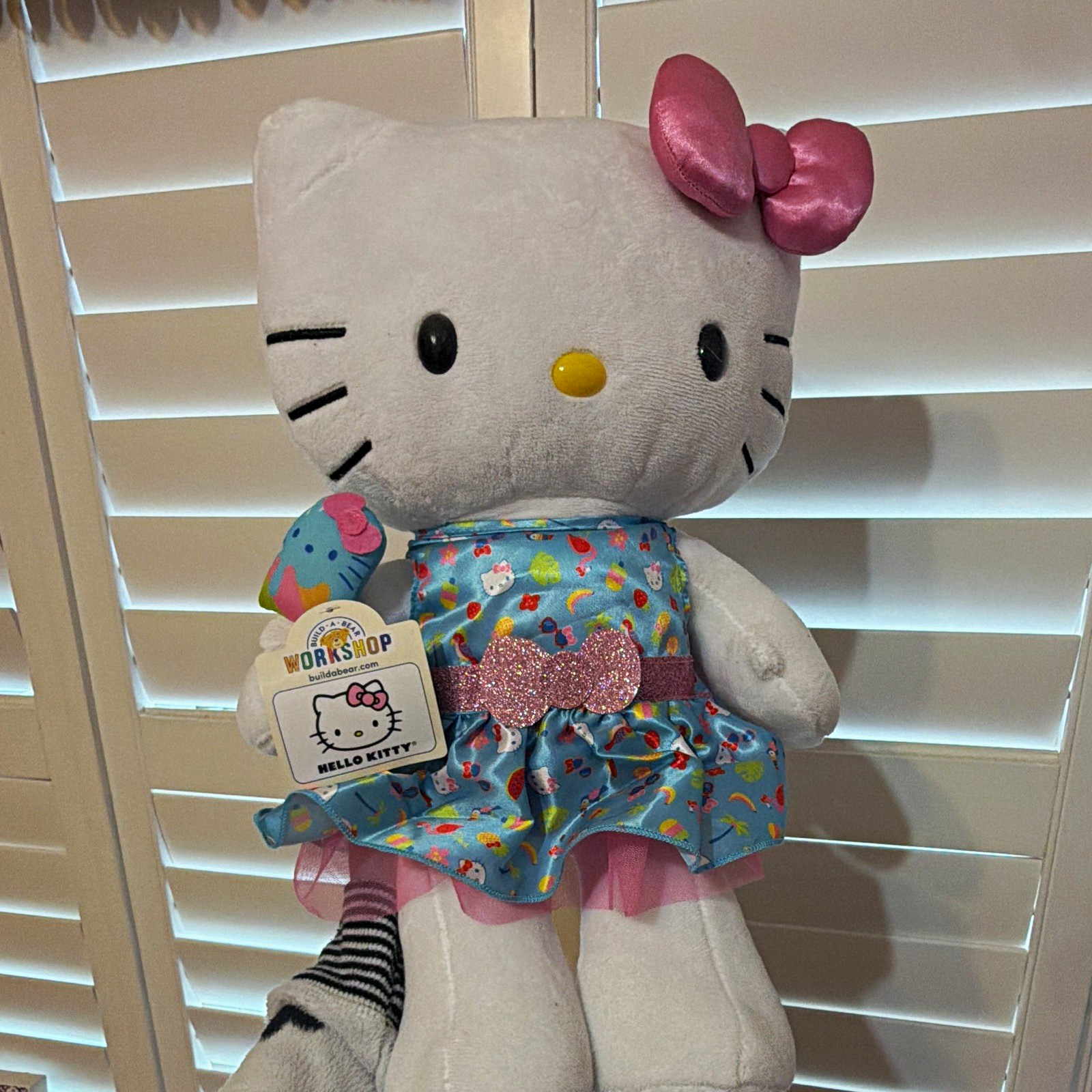 Build-A-Bear Workshop Hello Kitty Plush w/ Blue Dress Pink Bow Build-A-Bear Workshop Hello Kitty Plush w/ Blue Dress Pink Bow
