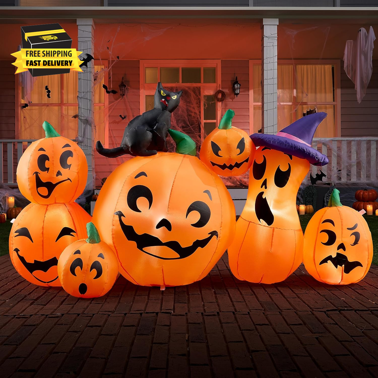 6 FT Long Halloween Inflatable Outdoor Decorations, Pumpkin Blow up Yard Decorat 6 FT Long Halloween Inflatable Outdoor Decorations, Pumpkin Blow up Yard Decorat